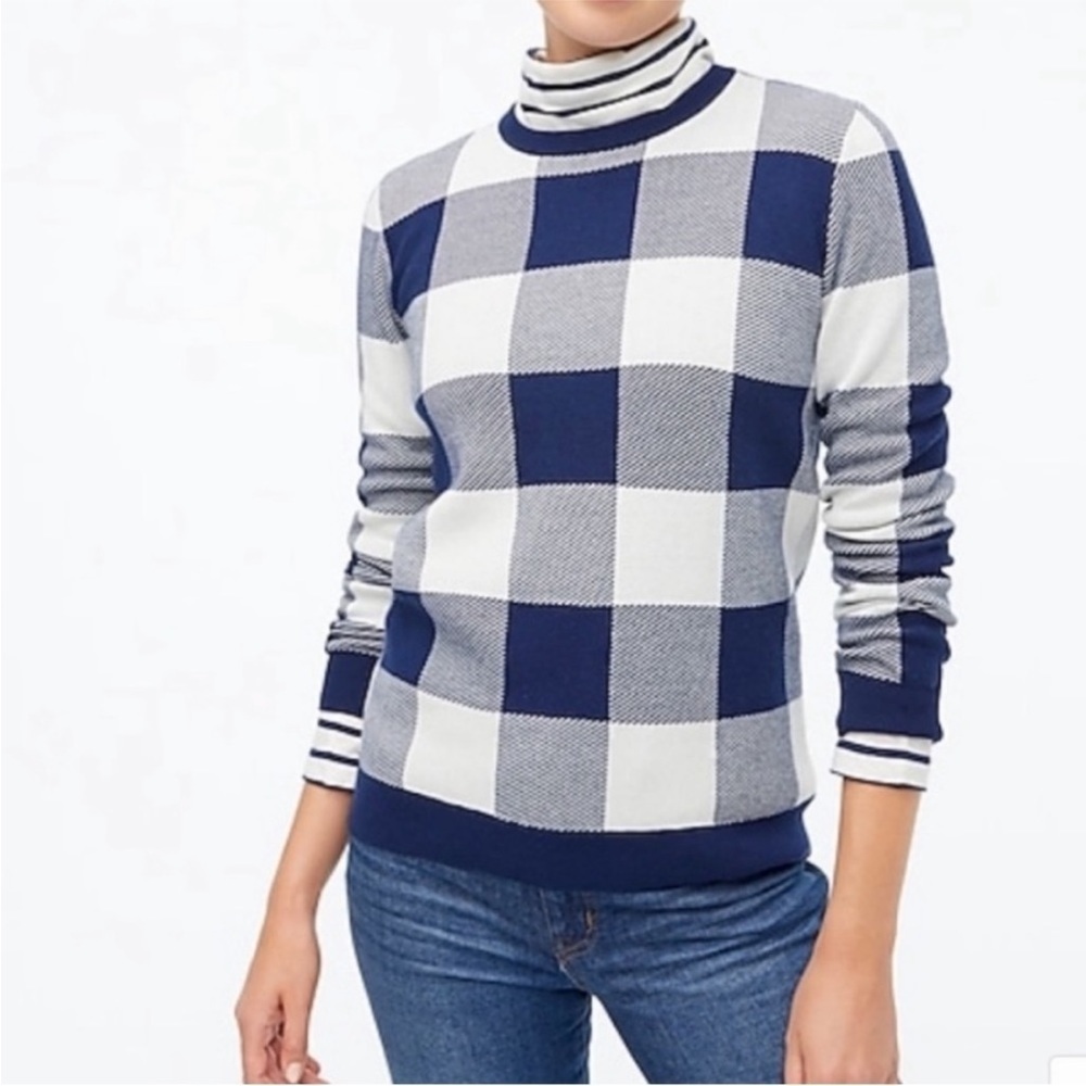 J. Crew Navy Blue Oversized Gingham Teddie Sweater NEW